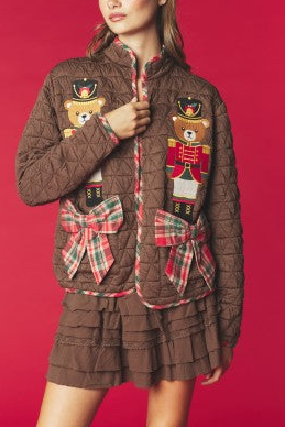 Nutcracker Bear Dark Brown Quilted Jacket S-XL