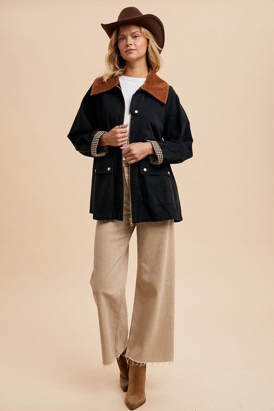 COTTON OVERSIZED CORDUROY COLLARED JACKET