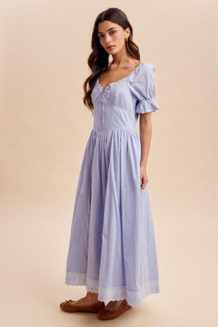 Lace Detail Cotton Blue Aura Maxi Dress