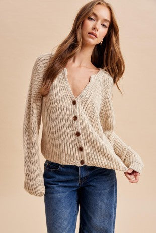 Cotton Chunky Knit Raglan Cardigan