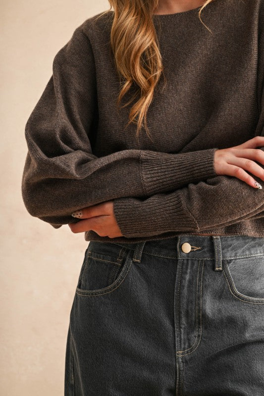 Boat Neck Cashmere Mix Sweater Brown