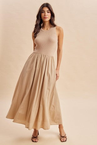 Adriana Mixed Panel Knit Tank Dress Beach Sand