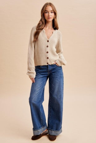 Cotton Chunky Knit Raglan Cardigan