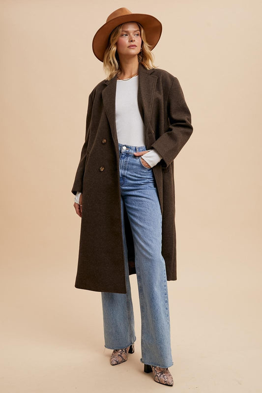 FELTED DOUBLE BREASTED LAPEL OVERSIZED DUSTER COAT