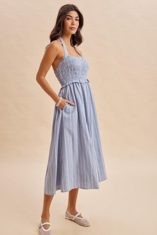 Jennifer Smocked Halter Cotton Midi Dress