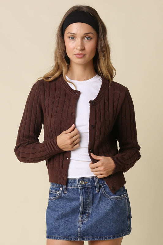 Cindy Cotton Cable Knit Brown Cardigan