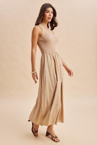 Adriana Mixed Panel Knit Tank Dress Beach Sand