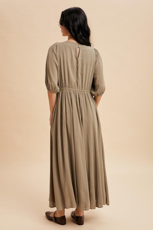 Annabeth Crochet Lace Bodice Olive Fern Maxi Dress