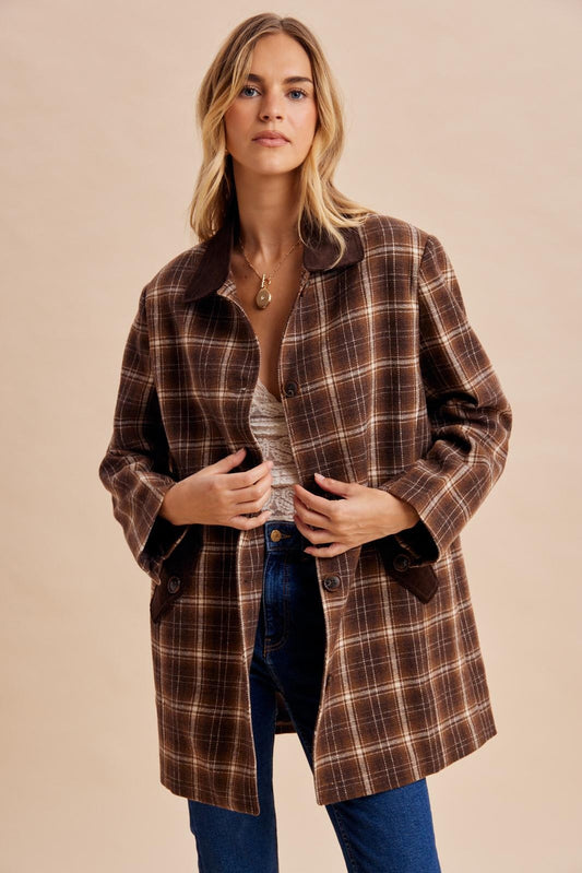 Plaid Midlength Barn Brown Jacket