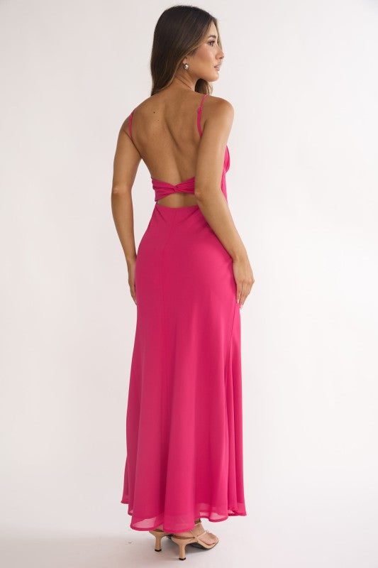 Francesca Twist Back Fuchsia Maxi Dress