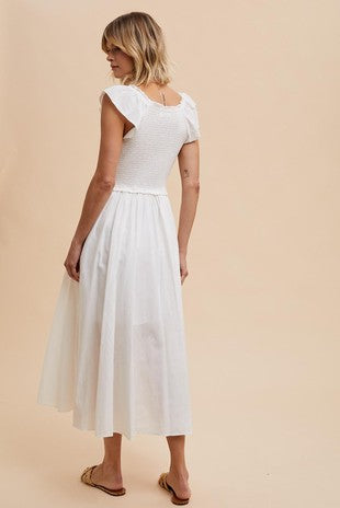 Susan Cotton Smocked Sweetheart White Maxi Dress