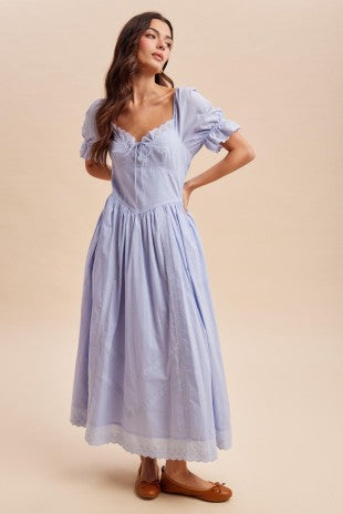 Lace Detail Cotton Blue Aura Maxi Dress