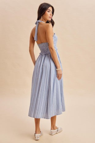 Jennifer Smocked Halter Cotton Midi Dress