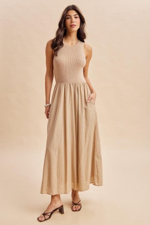 Adriana Mixed Panel Knit Tank Dress Beach Sand