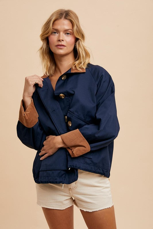 Cotton Collar Cargo Jacket Navy