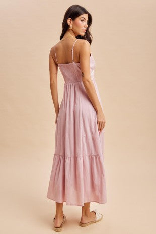 Ashley Lace Detail Cotton Pink Maxi Dress