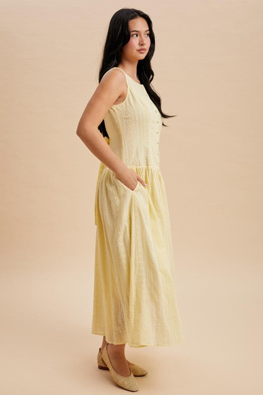 Joy Drop Waist Eyelet Embroidered Butter Yellow Maxi Dress