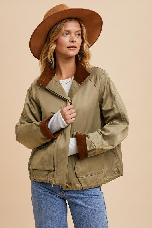 Cotton Collar Cargo Jacket Olive