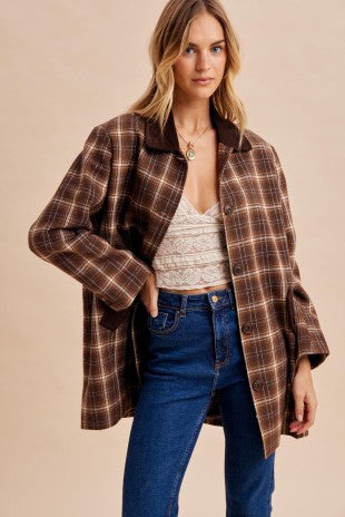 Plaid Midlength Barn Brown Jacket
