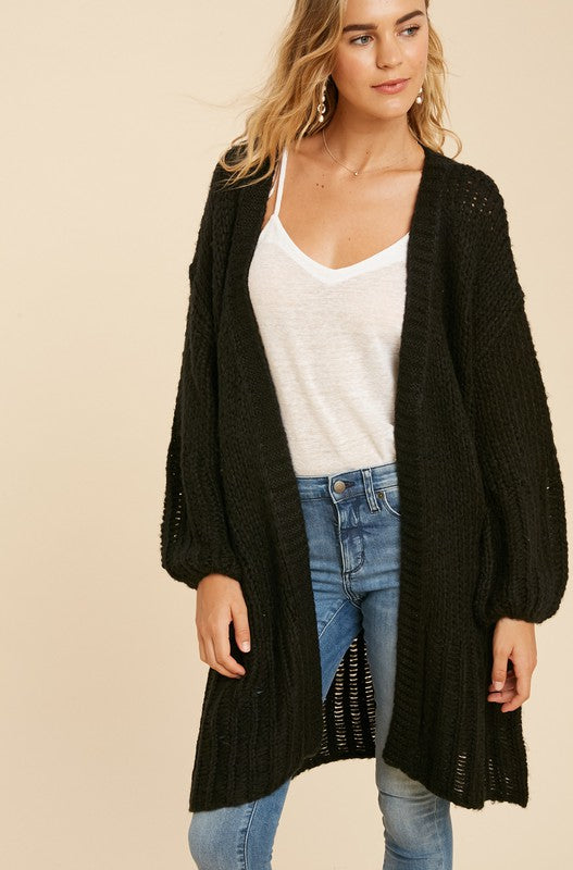 Oversized Knitted Long Cardigan Black