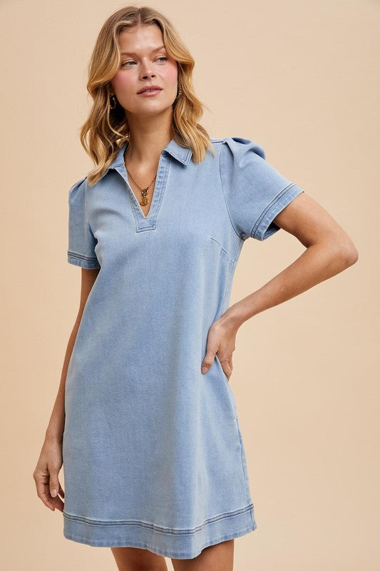 COLLARED DENIM SHIFT DRESS