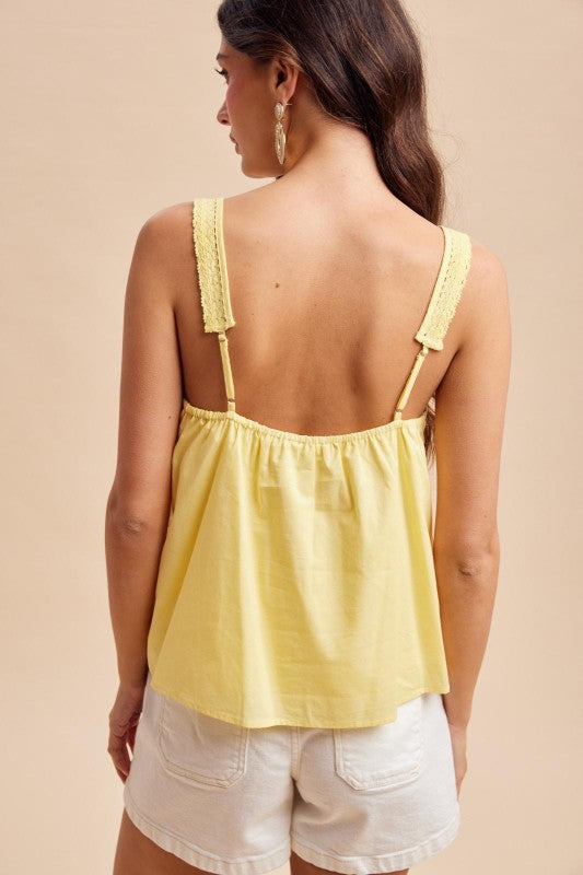 Roize Cotton Pintuck Lace Yellow Tank Top