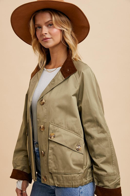 Cotton Collar Cargo Jacket Olive