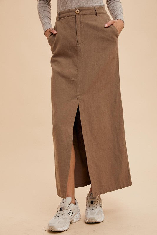 COTTON LINEN SLIT MAXI SKIRT