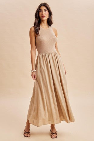 Adriana Mixed Panel Knit Tank Dress Beach Sand