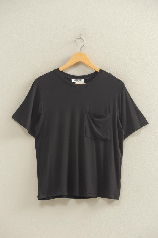 Classic Crew Neck Short Sleeve Pocket Top Black