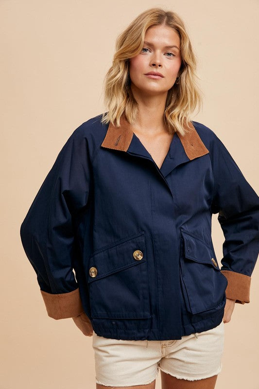 Cotton Collar Cargo Jacket Navy