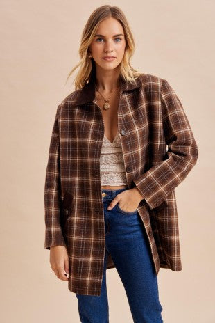 Plaid Midlength Barn Brown Jacket