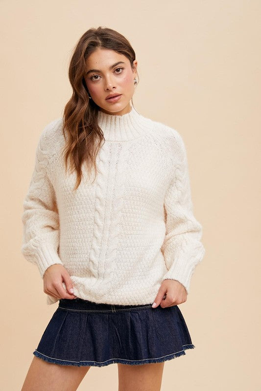 RORY CABLE KNIT HIGHNECK SWEATER WHITE