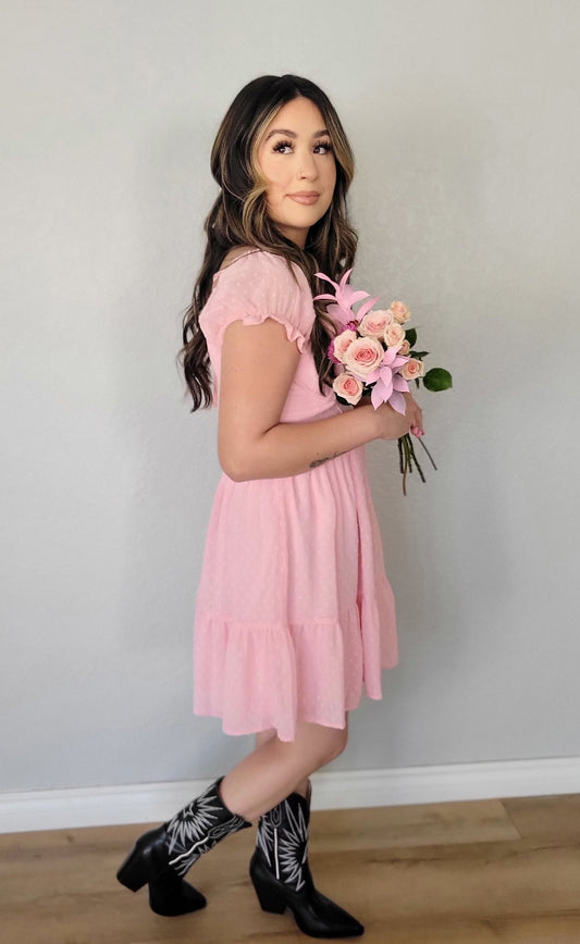 Sweetheart Neckline Mini Dress Pink