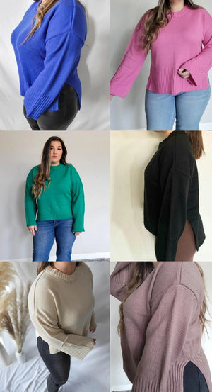 COFFEE CHATS WIDE SLEEVES SLIT SWEATERS - 6 COLORS