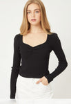Ruched Bust Long Sleeve Top-Black S-XL