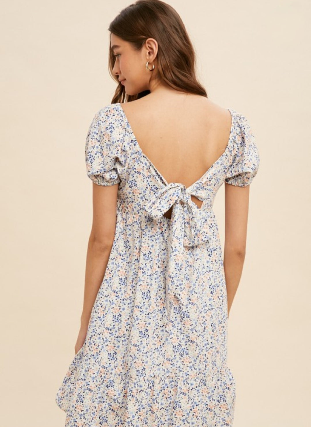 Square Neck Tie Back Floral Dress