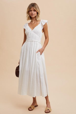 Susan Cotton Smocked Sweetheart White Maxi Dress