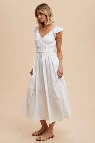 Susan Cotton Smocked Sweetheart White Maxi Dress