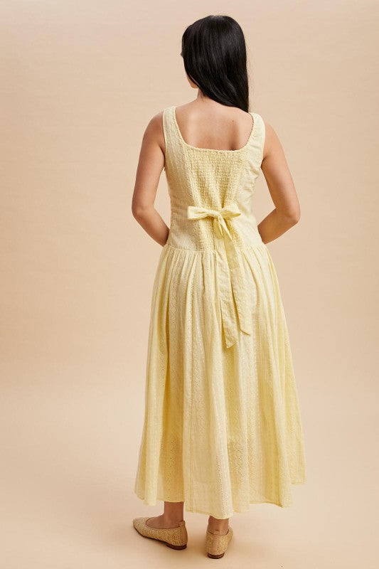 Joy Drop Waist Eyelet Embroidered Butter Yellow Maxi Dress