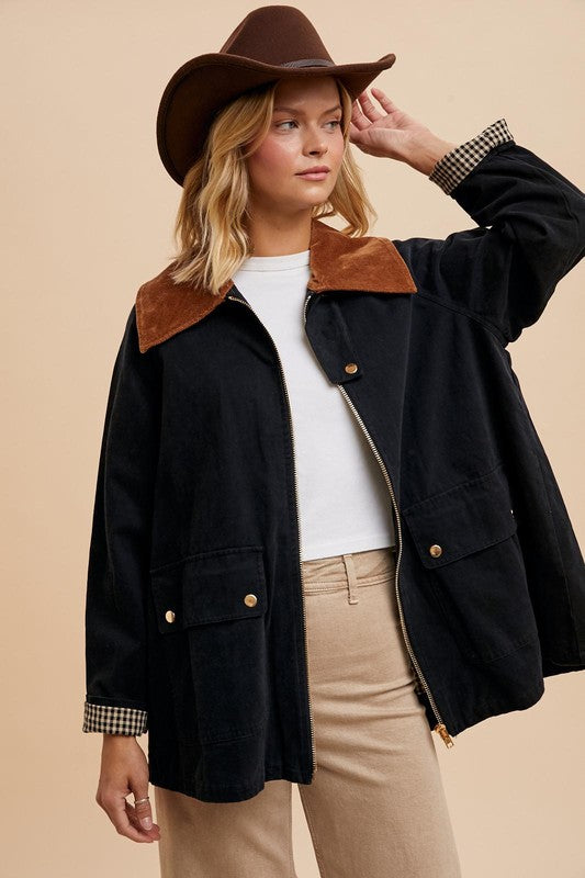 COTTON OVERSIZED CORDUROY COLLARED JACKET Mota Boutique