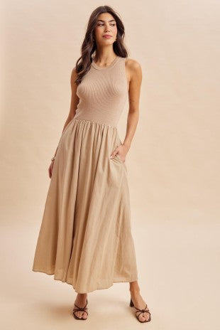 Adriana Mixed Panel Knit Tank Dress Beach Sand