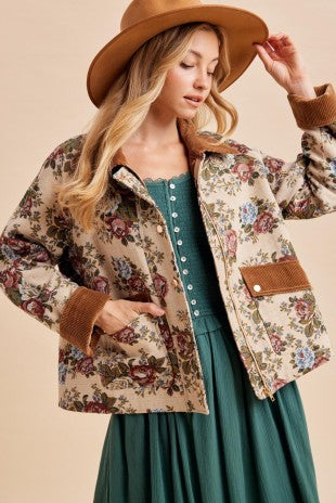 Vintage English Rose Tapestry Fabric Barn Jacket