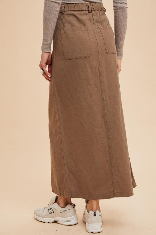 COTTON LINEN SLIT MAXI SKIRT