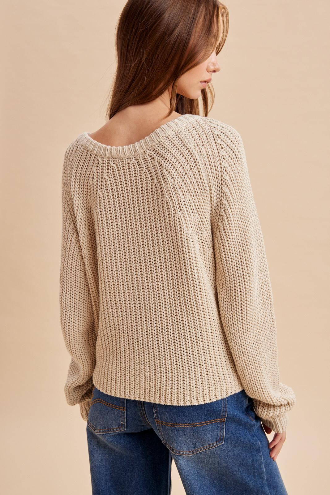 Cotton Chunky Knit Raglan Cardigan
