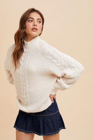 RORY CABLE KNIT HIGHNECK SWEATER WHITE