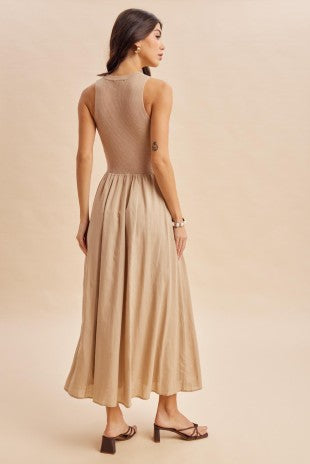 Adriana Mixed Panel Knit Tank Dress Beach Sand