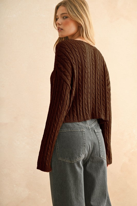 Light Weight Cable Knitted Cardigan Espresso Brown