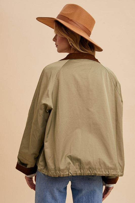 Cotton Collar Cargo Jacket Olive