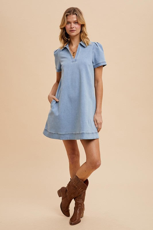 COLLARED DENIM SHIFT DRESS